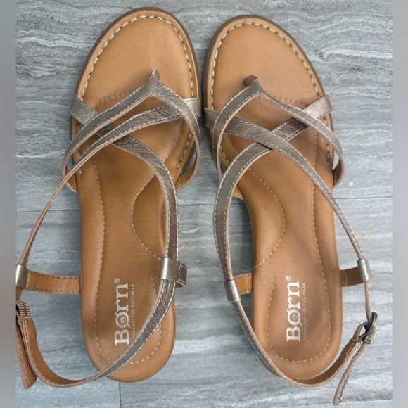 Born Sibyl Metallic Leather Strappy Wedge Sandals Womens Size 7 - Picture 4 of 11
